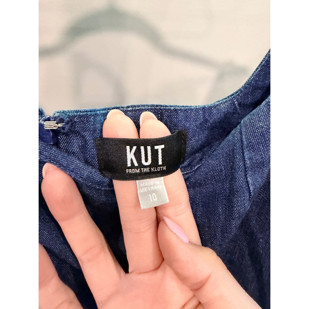 KUT Amelie Denim Dress, Square Neck Fit and Flare Mini Dress with Pockets - Picture 9 of 9